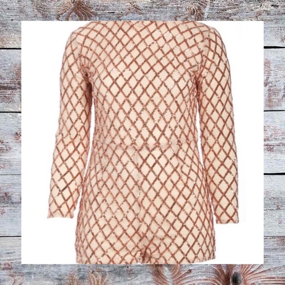 New! Fierce Peach Diamond Sequin Romper - Picture 1 of 6